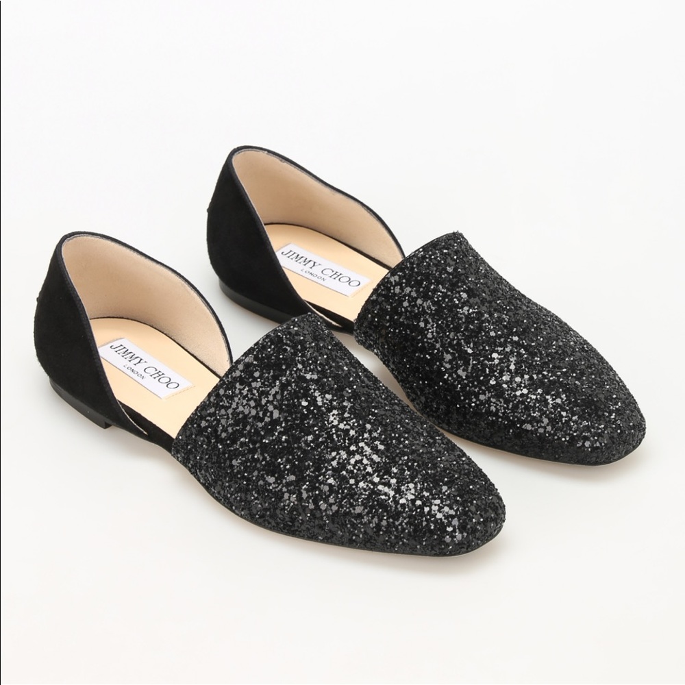 Jimmy Choo Globe Flat D’orsay suede and glitter